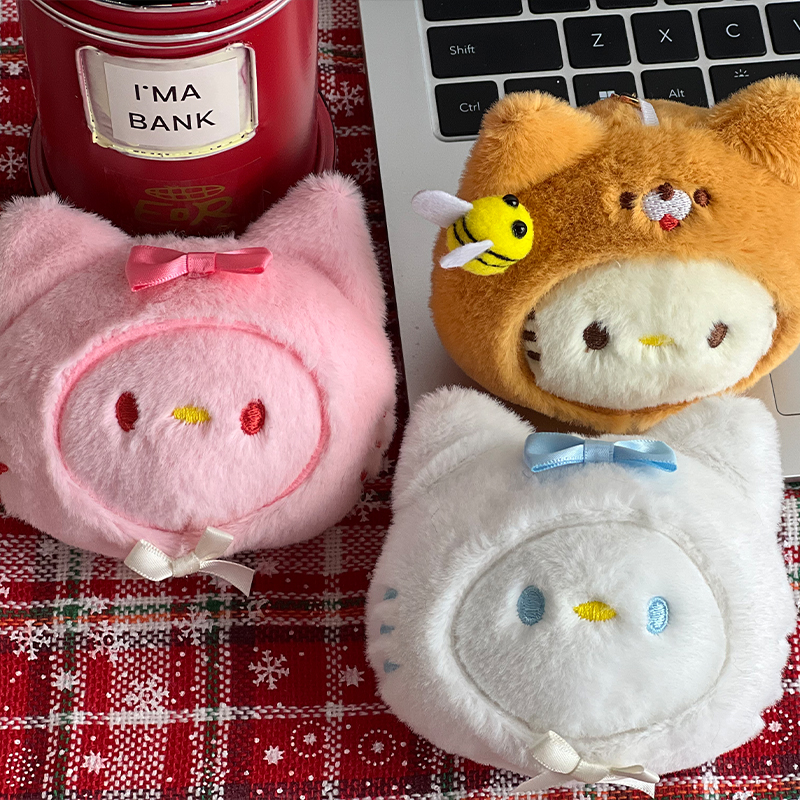Whimsical Kitty Face Keyring Kuromi Trinket Handmade Plushie Doll Pendants Ornament Perfect for Personalized Gifts Toys for Ages 2-4 Wholesale