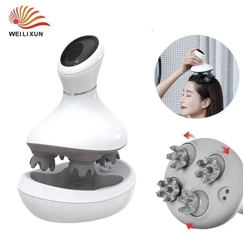 Electric Cordless Scalp Head Scratcher Massager Handheld Portable 360 Hair Growth Deep Clean And Stress Relax