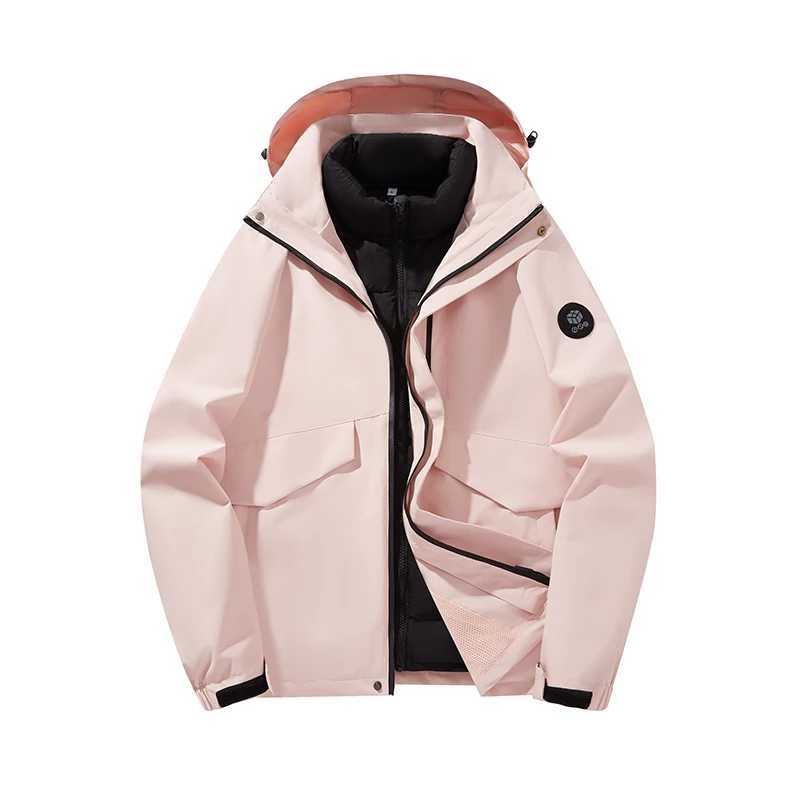 3-in-1 Warm Fashion Casual Rain Jacket Autumn Winter Men Women Outdoor Waterproof Windproof Hood Outerwear Long Sleeve Coat Tops XJ250621