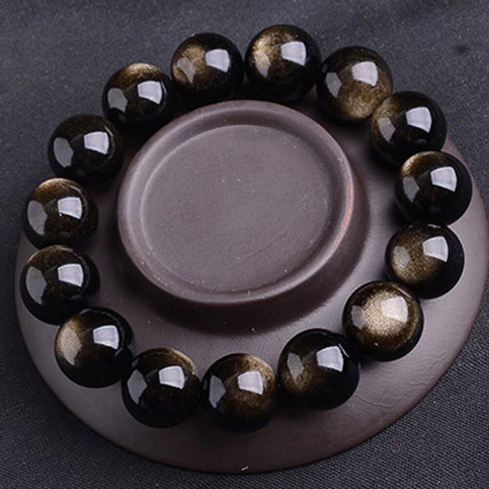 Buddhist Consecration Zen Mala Bead Attract Prosperity Ward Off Evil Gold Obsidian Buddhist Buddha Prayer Beads BraceletStretch StringUnisex