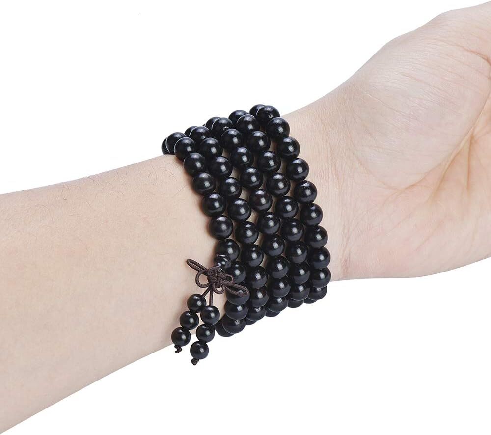 Buddhist Consecration Beads Bracelet Attract Prosperity Ward Off Evil 108 8mm Prayer Meditation Sandalwood Elastic