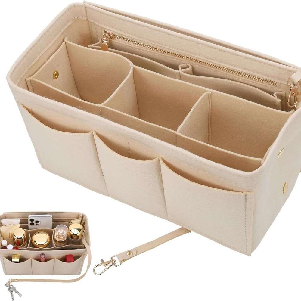 Felt Makeup Organizer Handbag Inner Bag Medium Khaki