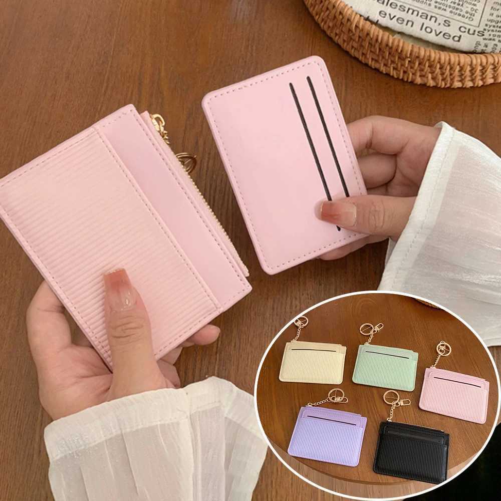 PU Leather Mini Wallets Zipper Card Holder Portable Fashion Small Coin Purse With Keychain Thin Business Card Clip For Gift Z250621