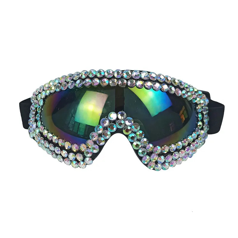 Steam Punk Diamond Decor Sun Glasses Holiday Carnival Illusion Goggles Oversize Snowing Eyewear Siamese Ski Goggles 250617