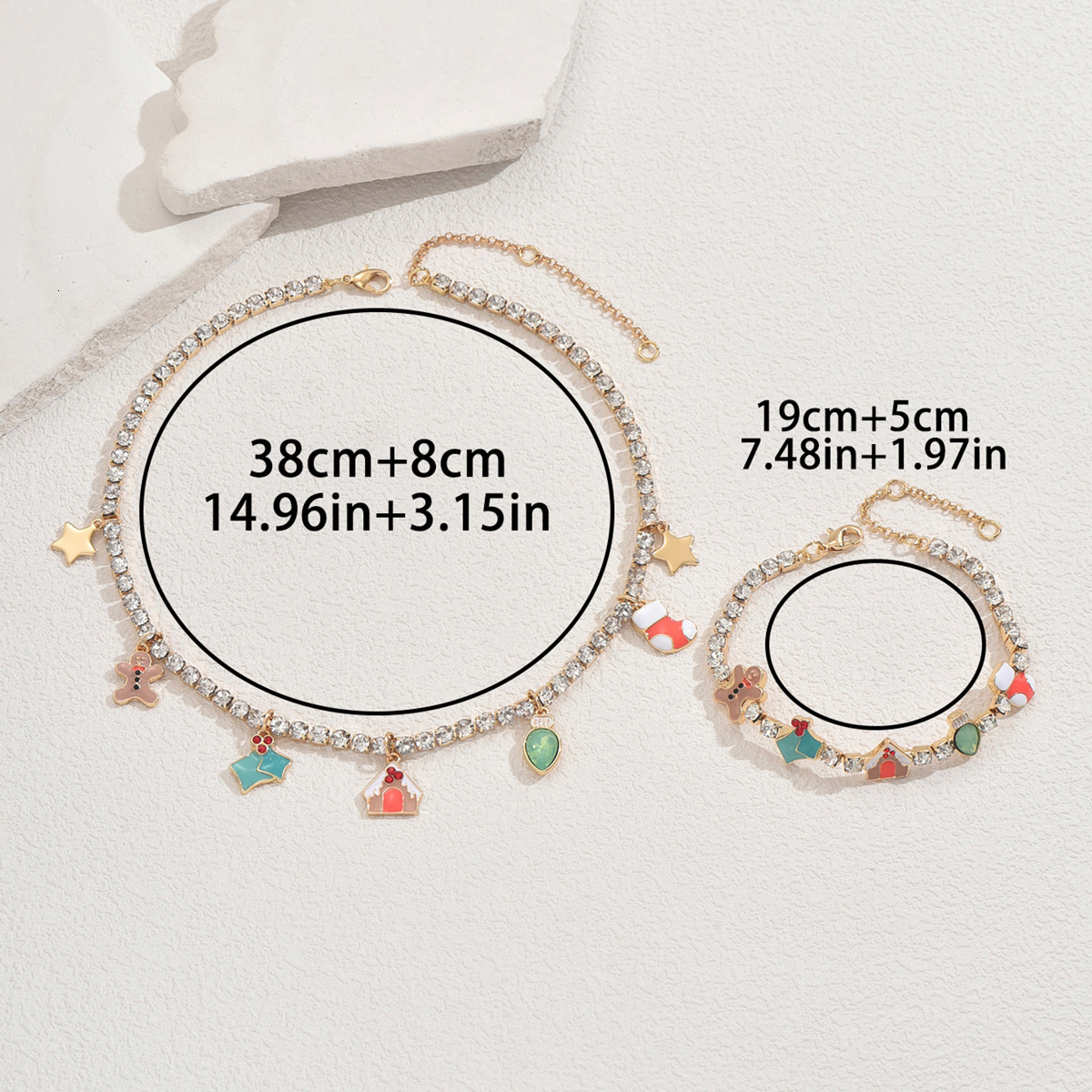Wind Women's Bracelet Necklace Set Christmas Pattern Enamel Design Clavicle Chain Inlaid Jewelry For Women