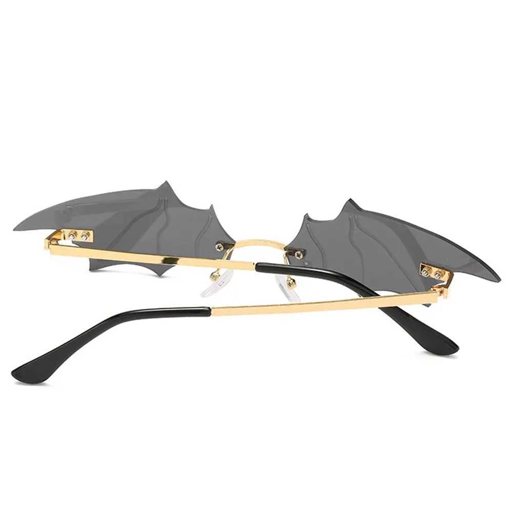 Fashion Rimless Men Sunglasses Women Trendy Bat Shaped Sun Glasses Female Male Vintage Black Mirror Shades Metal Oculos De Sol W250621