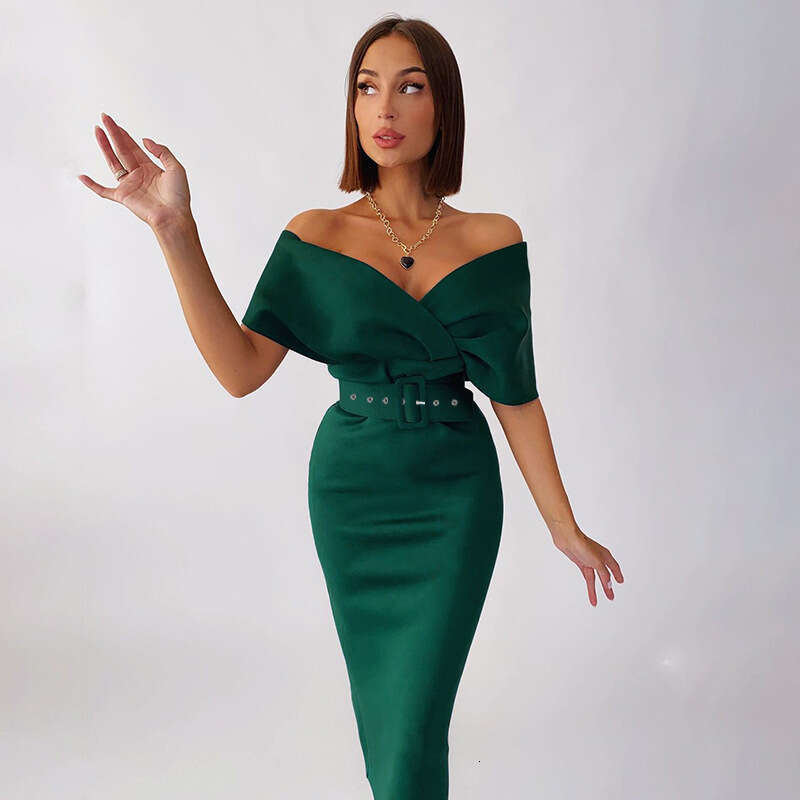 Long Dress Women S Autumn New Elegant Off Shoulder High Waist Waist Enhancing Belted Airy Dress Sexy Long Skirt