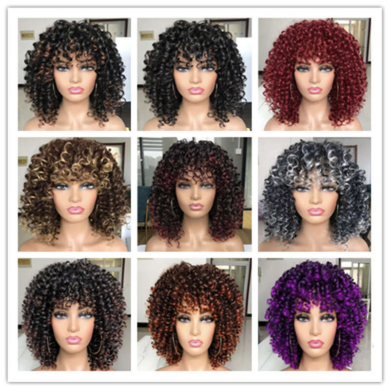New Style Wig Women's Short With Bangs Small Curly Fluffy Synthetic Hair Cap