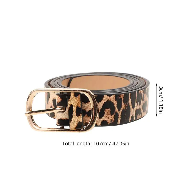 1pc Retro Female Leopard Belt Women Belt Thin Pigskin Waist Belt Metal Buckle Casual Cowgirl Belt 107x3cm 250617