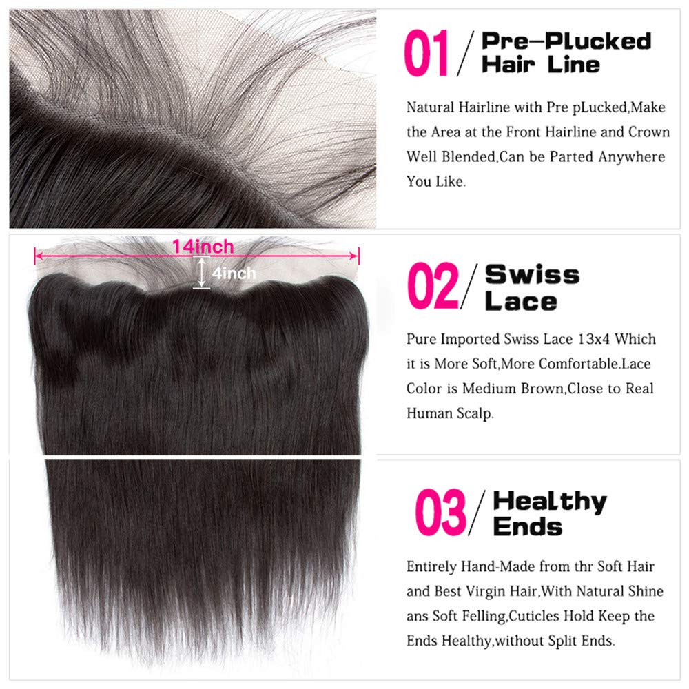 Transparent Straight 13x4 Lace Frontal Closures With Pre-plucked Hairline and Baby Hair Free Part 100% Unprocessed Virgin Human