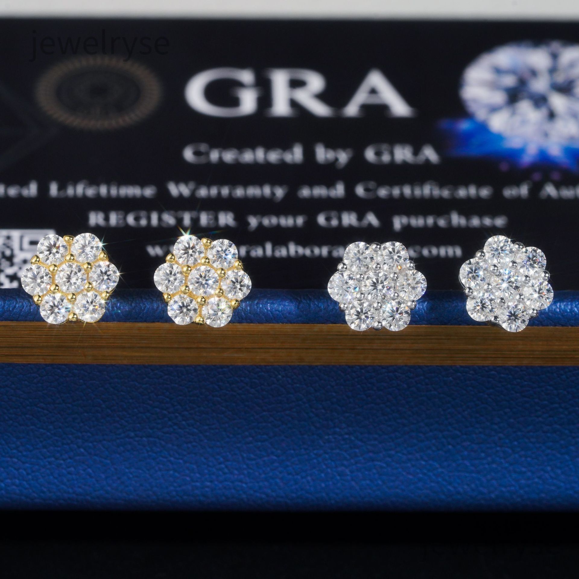 New S925 silver inlaid moissanite full flower studded earrings hip-hop hot selling simple and personalized earrings