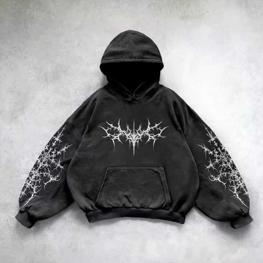 Retro Gothic Graphic Print Hip Hop Hoodie for Men Y2k Grunge Punk Casual Loose Pullover Women Streetwear Sweatshirt Hoodies XJ250621