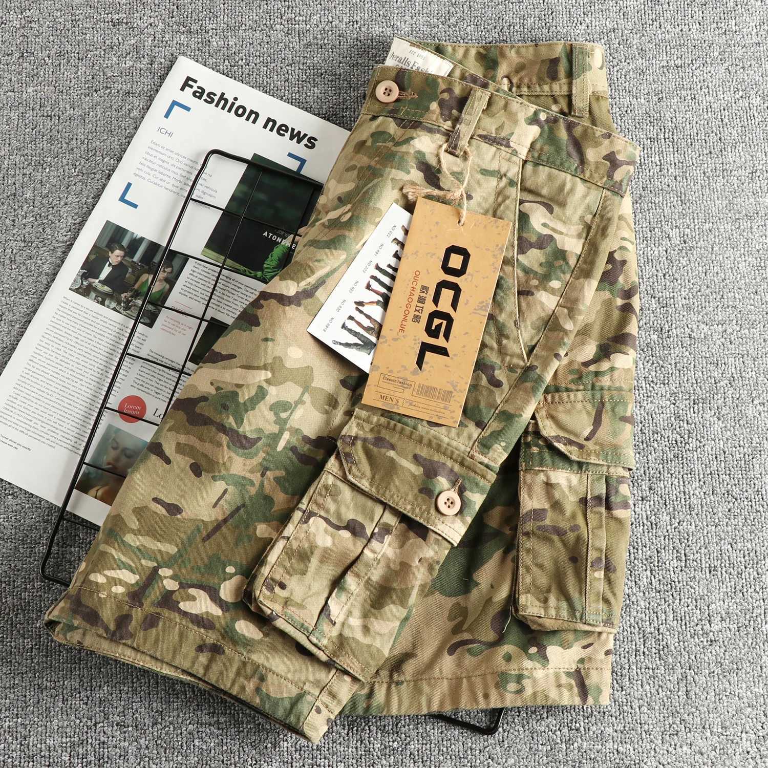 2025 Summer New American Retro Woven Khaki Camouflage Cargo Shorts Mens Fashion 00% Cotton Washed Old Casual 5-point Pants W250621