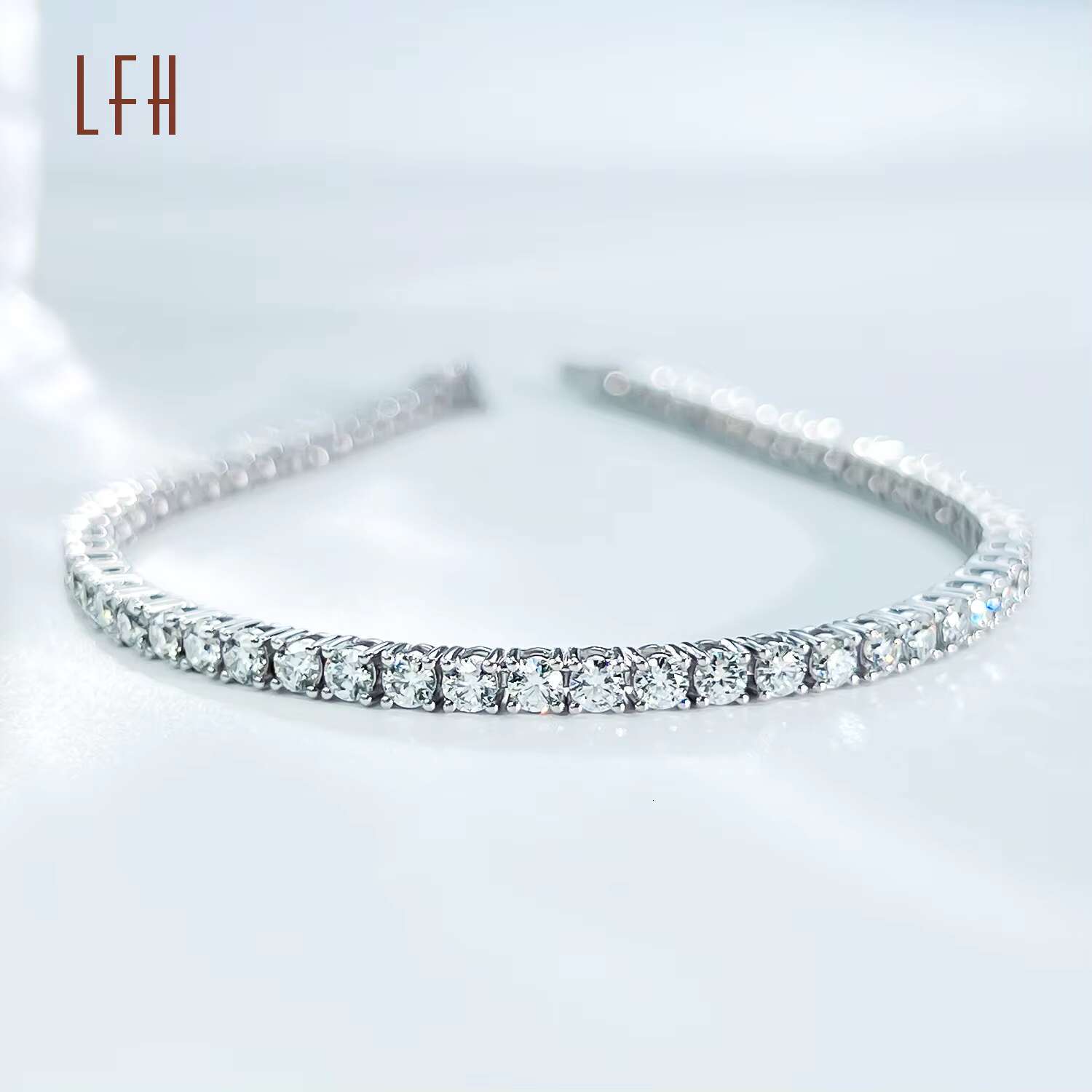 White 18k Real Gold 3mm Round Brilliant Cut Lab Created Moissanite Diamond Tennis Bracelet Womens Moissanite Tennis Bracelet