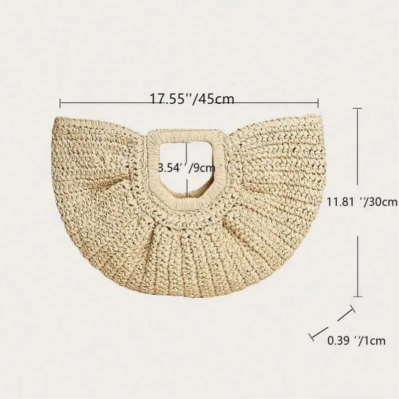 Summer Straw Women Half-moon Beach Handbag Rattan Handmade Handle Fashion Knitted Tote Bag XJ250620