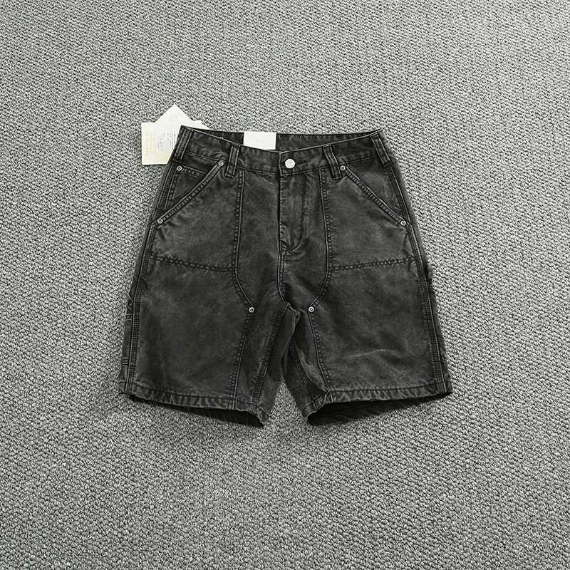 Distressed Heavyweight Washed Logger Workwear Shorts for Men 00% Cotton Retro Casual Trendy Brand Summer Mid-Length Cargo Pants W250621