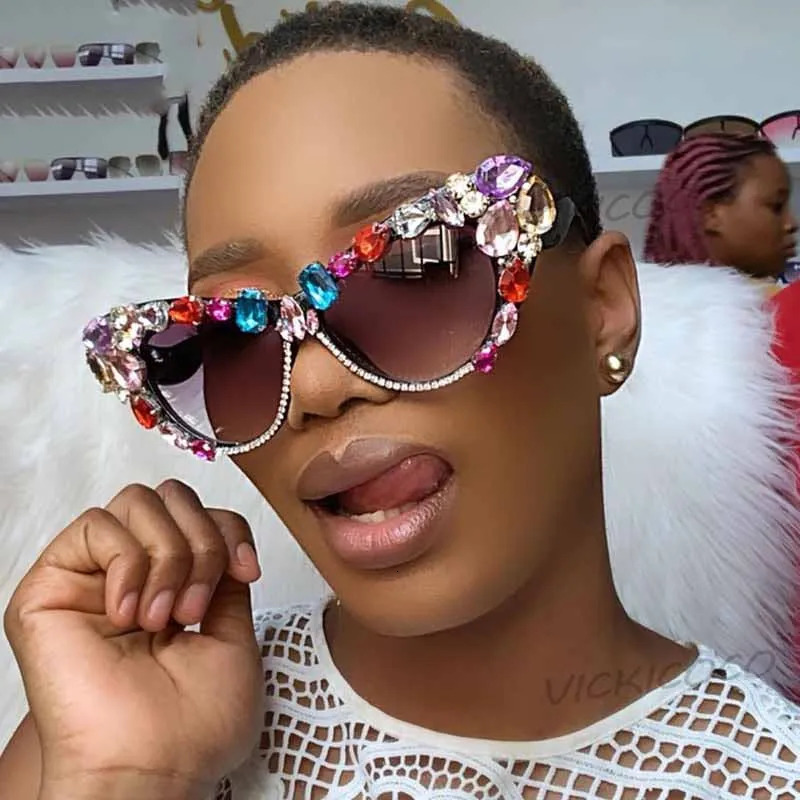 Oversize Cat Eye Diamond Sunglasse Crystal Sexy Sun Glasses For Ladies Gorgeous Eyeglasses Feminino 250617