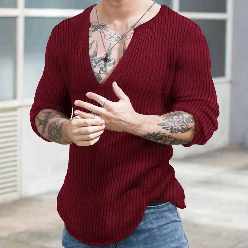 Autumn Winter Mens V-neck Casual Fashion Sweaters Male Long Sleeve Solid Color All-match Knitting Pullovers Gentlemen Jumpers Top Z250621