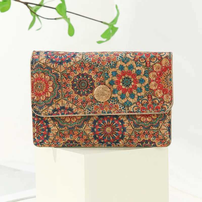 Vintage Cork Grain Organ Card Case Printed Coin Purse Women Men Card Holder Mini Wallet Key Change Purses Long CluTCh Bag Z250621