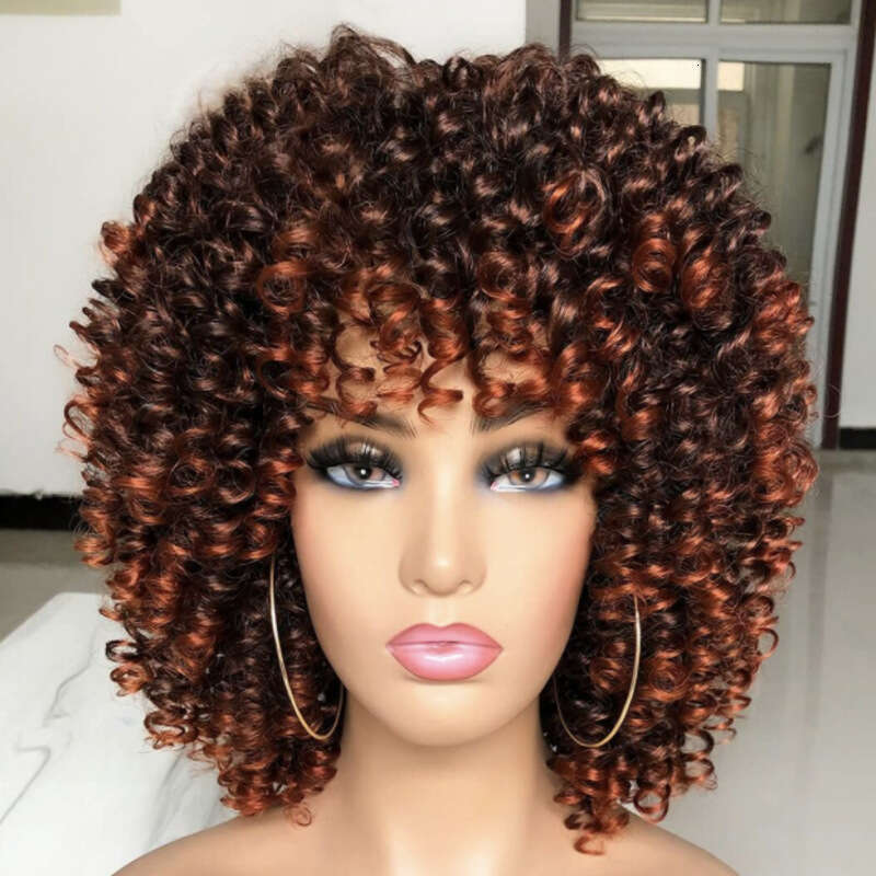 New Style Wig Women's Short With Bangs Small Curly Fluffy Synthetic Hair Cap
