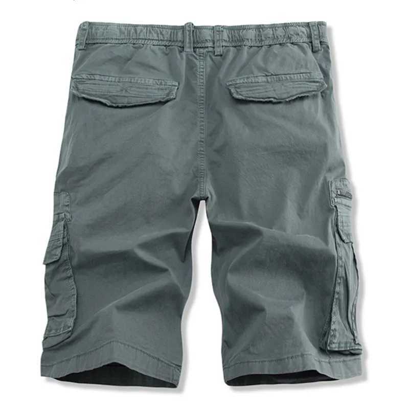 Summer Cotton Cargo Shorts Men Straight Multi Pocket Casual Shorts Mens Fashion Loose Solid Color Outdoor Knee Length Trousers W250621