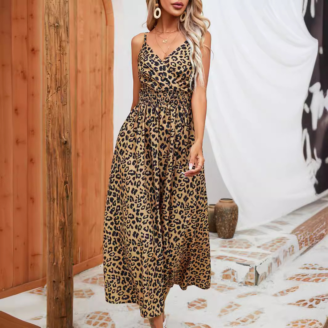 T620Hot-selling dress 2024 summer cross-border leopard print suspenders group foreign trade women's clothing