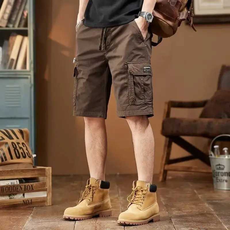 Mens Short Pants Elastic Waist Black Cotton Cargo Shorts with Pockets 2025 Fashion Y2k Summer Clothes Wide Popular New In W250621