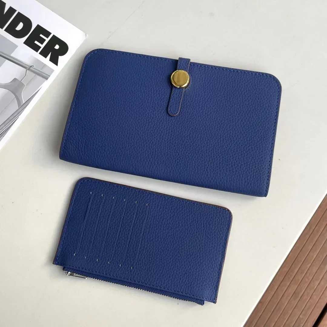Genuine leather long ladys handbag with multiple compartments fashionable wallet large capacity thin passport clip gold Z250621