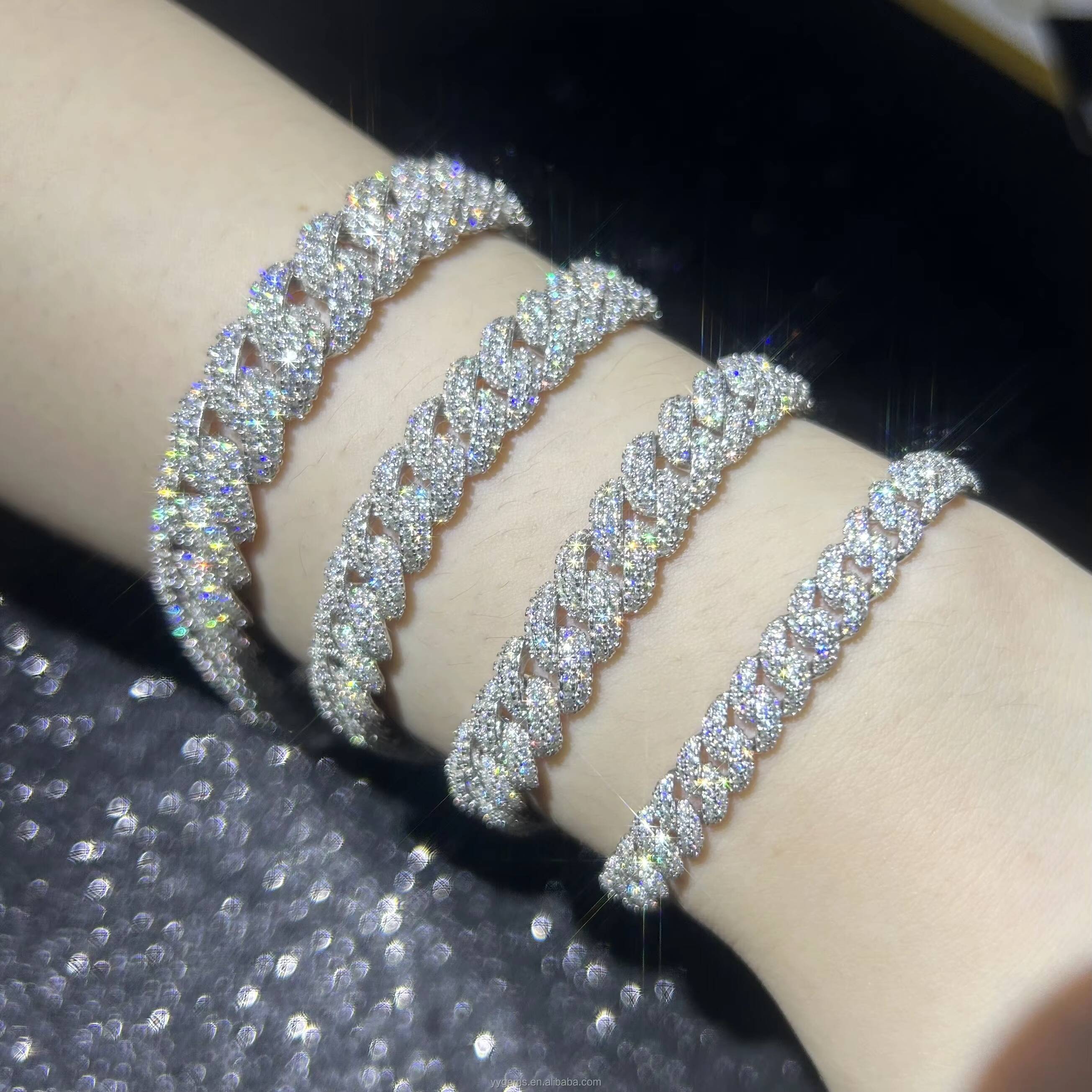 Fast Shipping Moissanite Dia Hip Hop Jewelry Sterling Sier 6mm 9mm 13mm Iced Out 2 Rows Cuban Link Chain Men Necklace