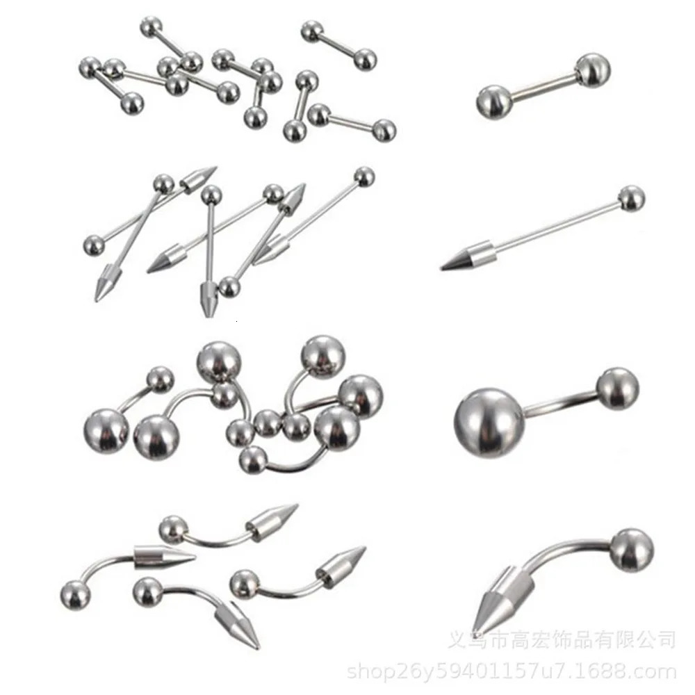 12/60/85 Mixed Body Piercing Jewelry Stainless Steel Nose Ring Tongue Nails Navel Eyebrow Nails Lip Piercing Jewelry 250617