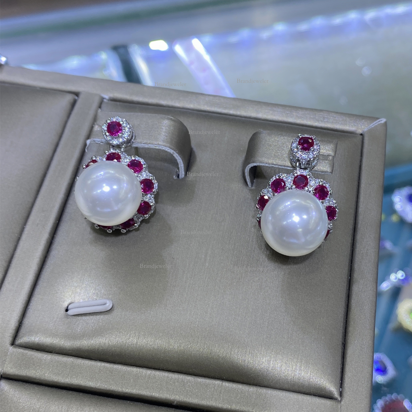 Red Corundum Natural Shell Pearl Comparable Free delivery to Designer necklace Pearl Full Diamond Open Ring Women's Elegant 2025 New Model Noble 