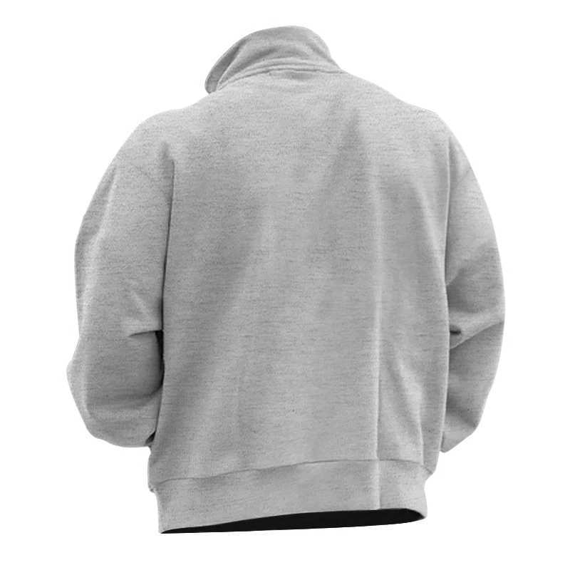 Autumn and winter Napped fabric mens casual long sleeve hoodie solid color half zip stand collar T-shirt top mens pullover Z250621