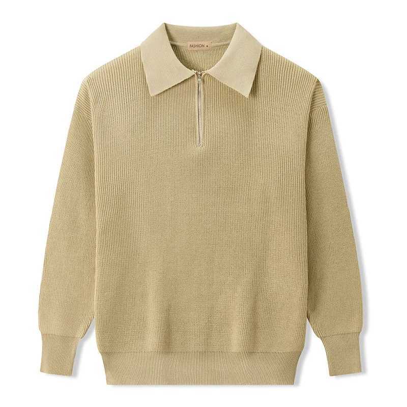 Spring Autumn Mens Turn-Down Collar Pullovers Long Sleeve Knitted Sweater Half Zipper Solid Casual Pullovers Man Loose Knitwear Z250621
