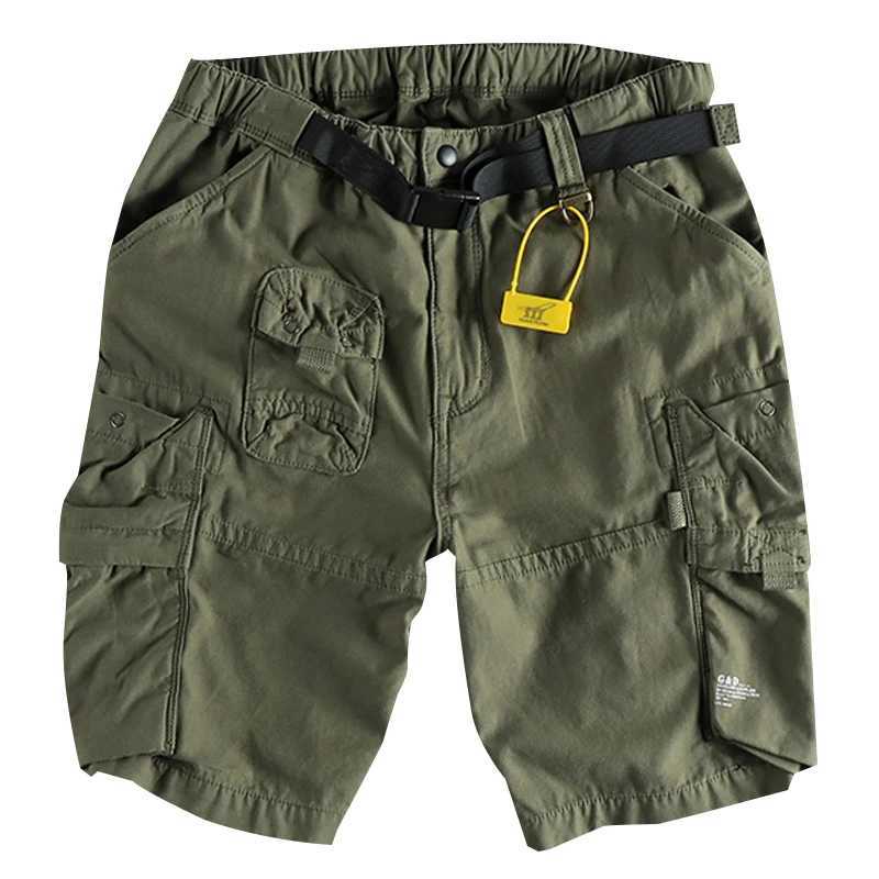 Summer New American Retro Cityboy Outdoor Cargo Shorts Mens Pure Cotton Washed Casual Multi-pocket 5-point Trousers with Belt W250621