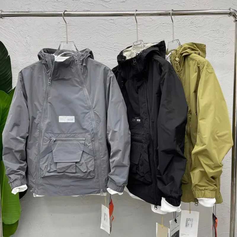 New Luxury Spring Autumn Mens Jacket Fashion Double Zip Hooded Outdoor Jacket Black Coat Pocket Sportswear XJ250621