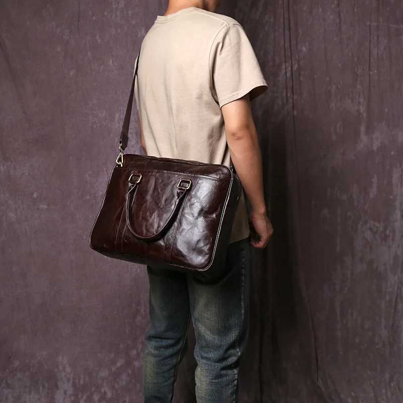 JLFGPJ Tree Cream Top Layer Cowhide Large Capacity Handbag Mens Genuine Leather Business Fashion Crossbody Briefcase Z250621