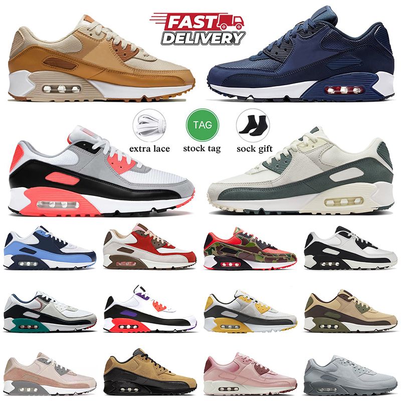 90 Running Shoes 90s Sports 90 Sneakers Mens Trainers Surplus Black Desert Camo Wolf Grey Midnight Navy Infrared UNC Camo Sail Vintage Green Women Loafers Outdoor