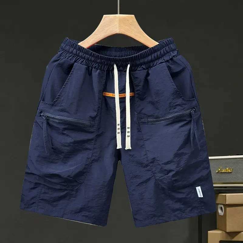 Male Short Pants Quickly Do with Draw String Elastic Waist Mens Cargo Shorts Purple Solid Streetwear Comfortable Nylon Casual W250705