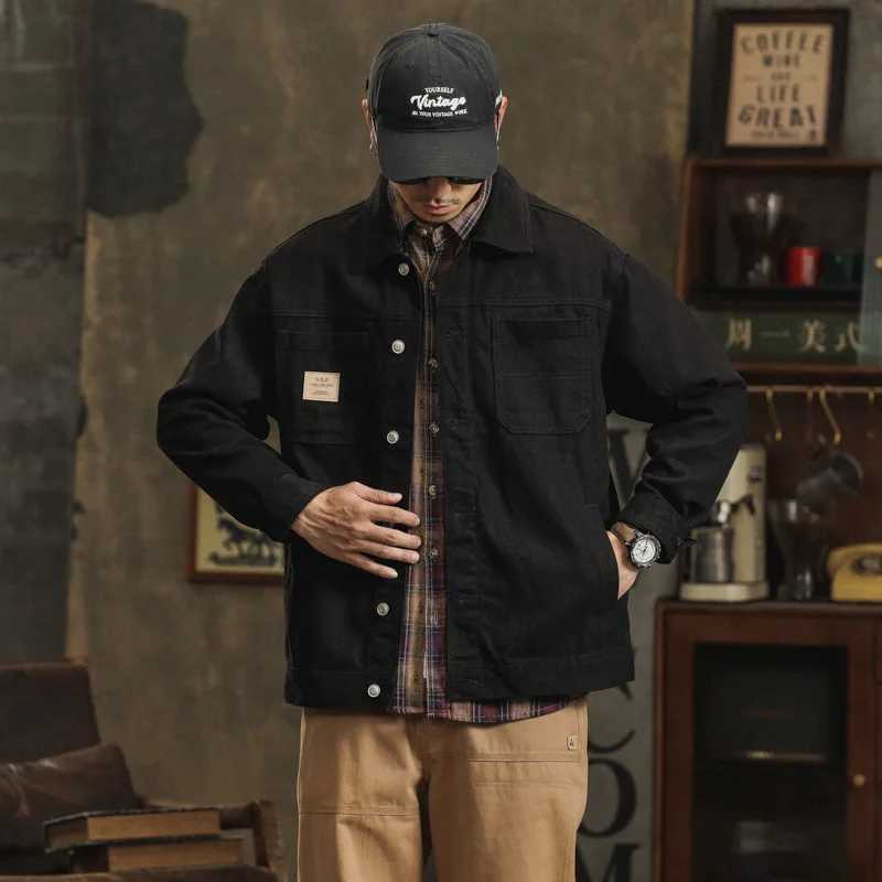Mens Cotton Lapel Coat Vintage Style Stylish Cargo Jacket Upscale Casual Denim Jacket Spring 2025 XJ250621