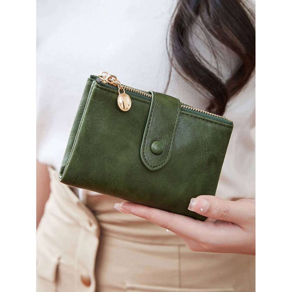 Minimalist Women's Wallet Short Three Layer Large Capacity Double Zipper ID Credit Bank Card Holder Money Bag