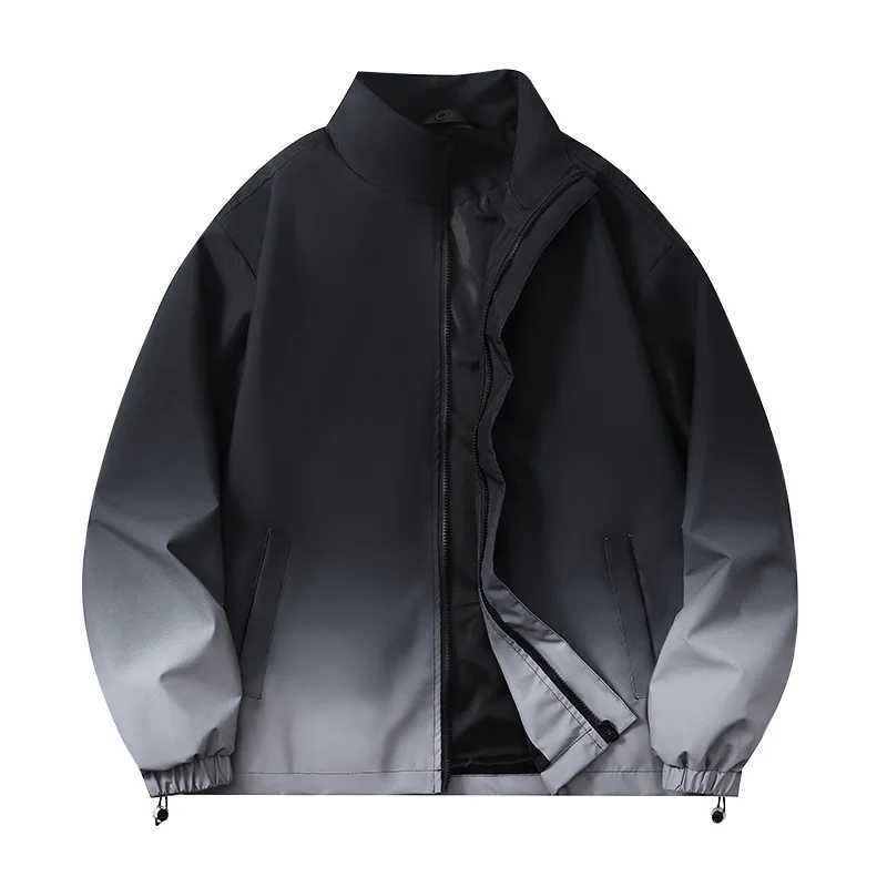 Mens Casual Fashion Gradient Handsome Jacket Top Coat Loose European Size Stand-up CollarXJ250621