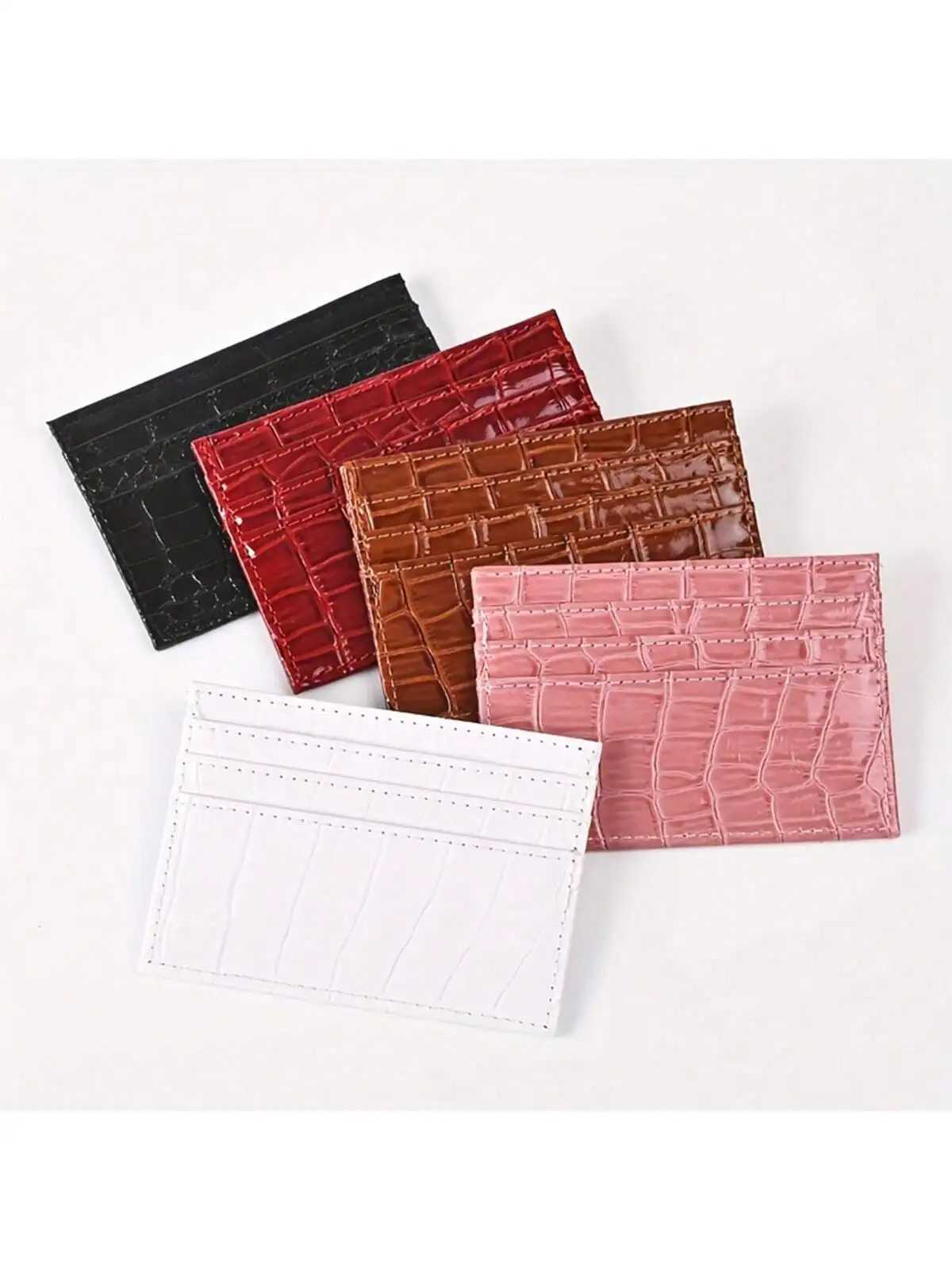 Chic Burgundy Embossed Faux Leather Card Holder - Compact Lightweight Open Top Design for Easy Access No-Lining Fashion Wall Z250621