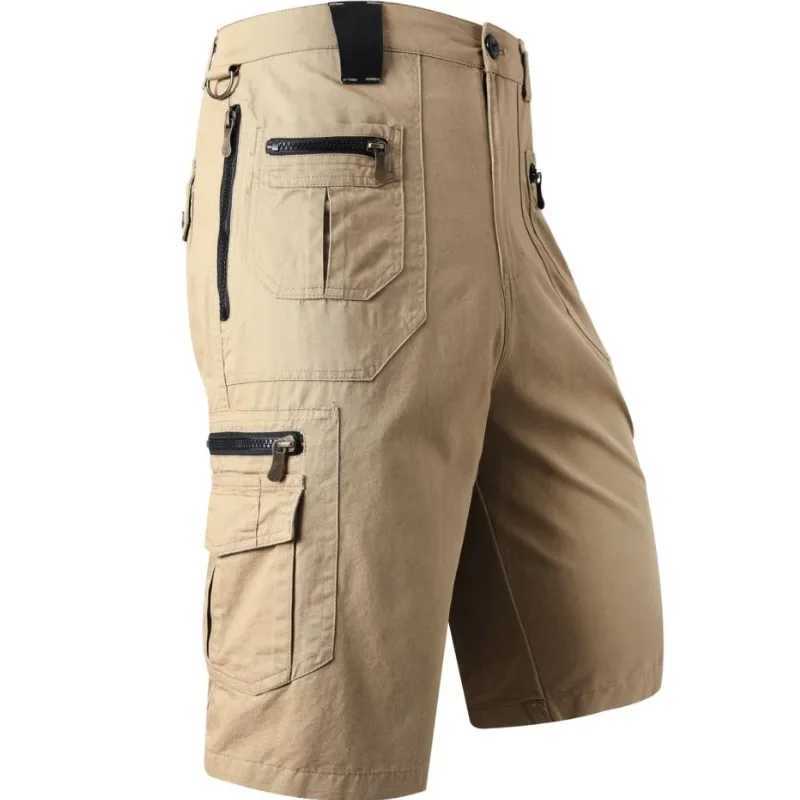LIBIELIY Summer Cargo Pants for Men Multiple Pockets Zipper Cotton Fashion Casual Shorts Male Straight Outdoor Sports Knee Length Pants W250621