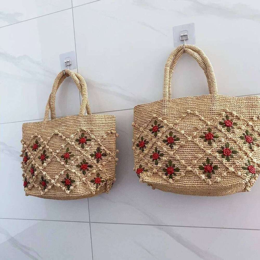 Bohemian Flower Straw Summer Raffia Beach Bags For Women Large Capaci Bucket Bag Sle Women's Handbag