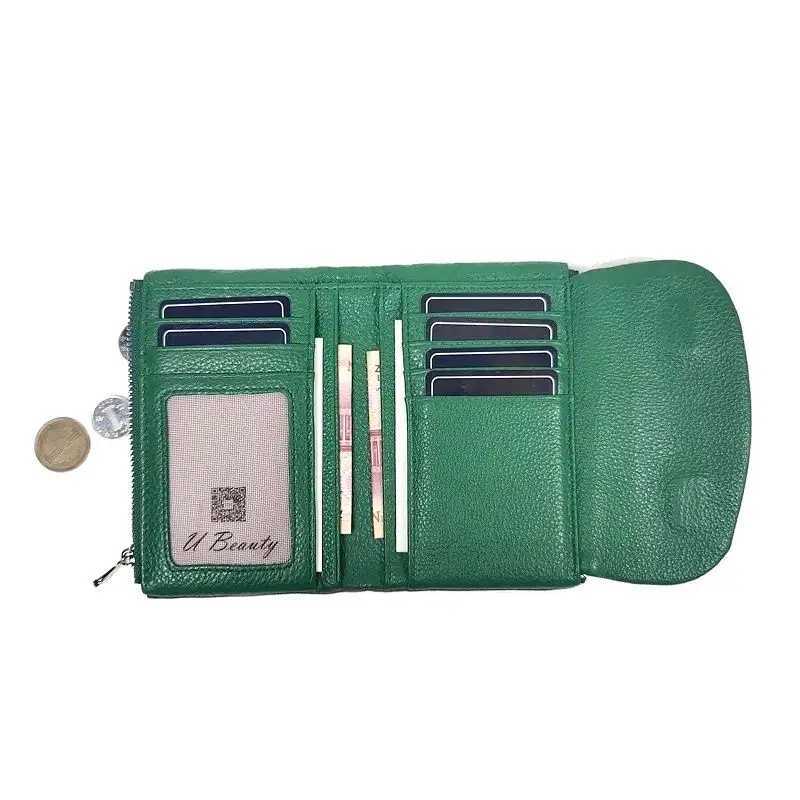 Coin Purse Soft Genuine Cow Leather Tri Fold Short Small Wallet Women Patchwork Magnetic Button Card Holder Organizer Wallets Z250621