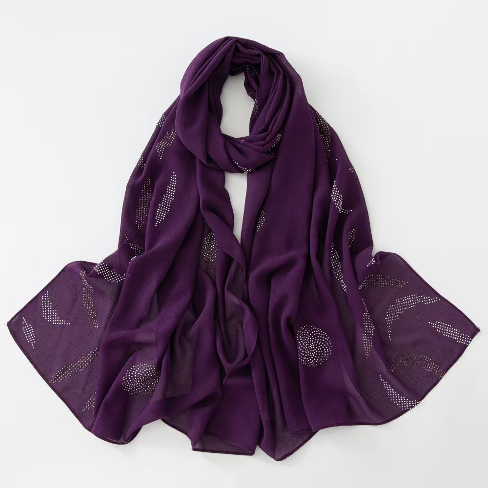 T1029 Pearl Chiffon Hot Diamond Scarf Four Seasons Long Women's Hijab Shawl