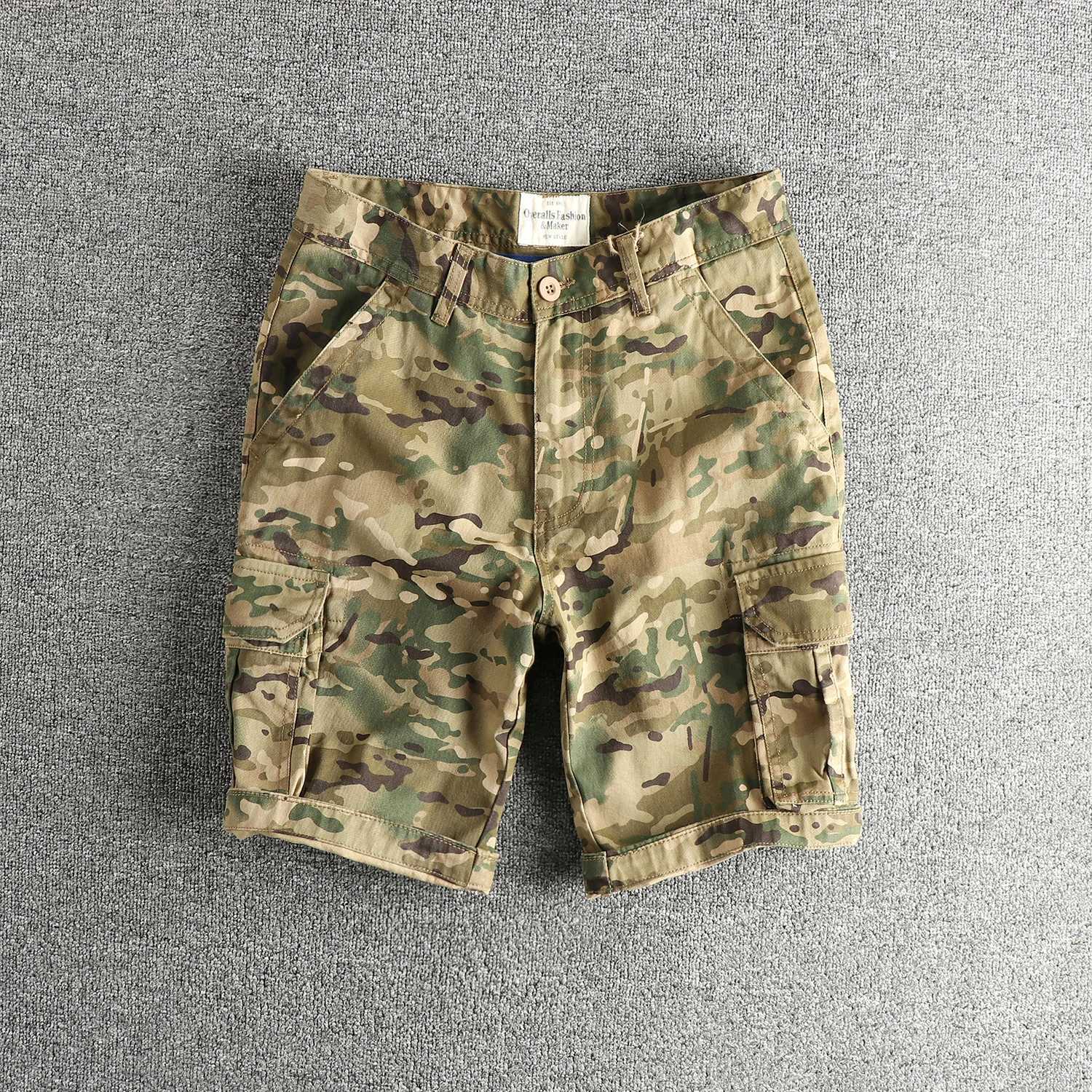 2025 Summer New American Retro Woven Khaki Camouflage Cargo Shorts Mens Fashion 00% Cotton Washed Old Casual 5-point Pants W250621