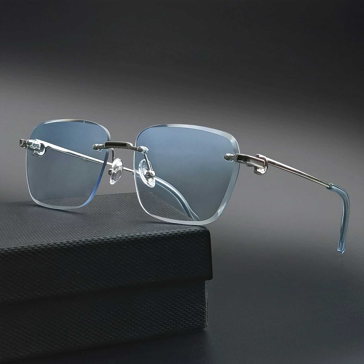 CATERSIDE New Pilot Rimless Sunglasses Men Gradient Sun Glasses Women Retro Business Shopping UV400 Mens Sunglasses W250621