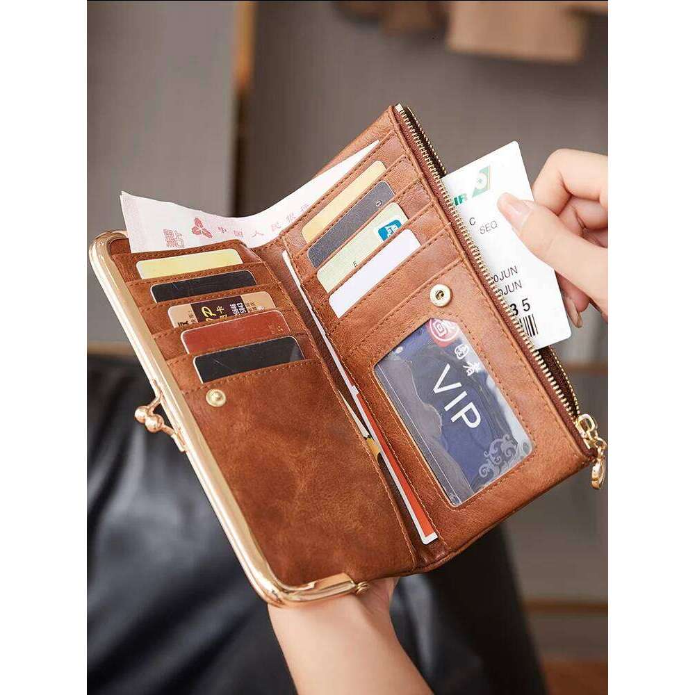Solid Color Multi Functional Long Wallet, Vintage Clutch Coin Purse, Women's Card Holder Zipper Wallet