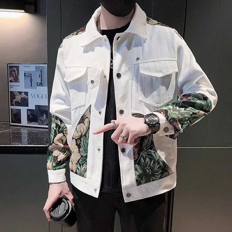 Spring Autumn New Fashion Turn-down Collar Long Sleeve Embroidery Jacket Mens Clothing Trend Korean Casual All-match Loose Tops XJ250621
